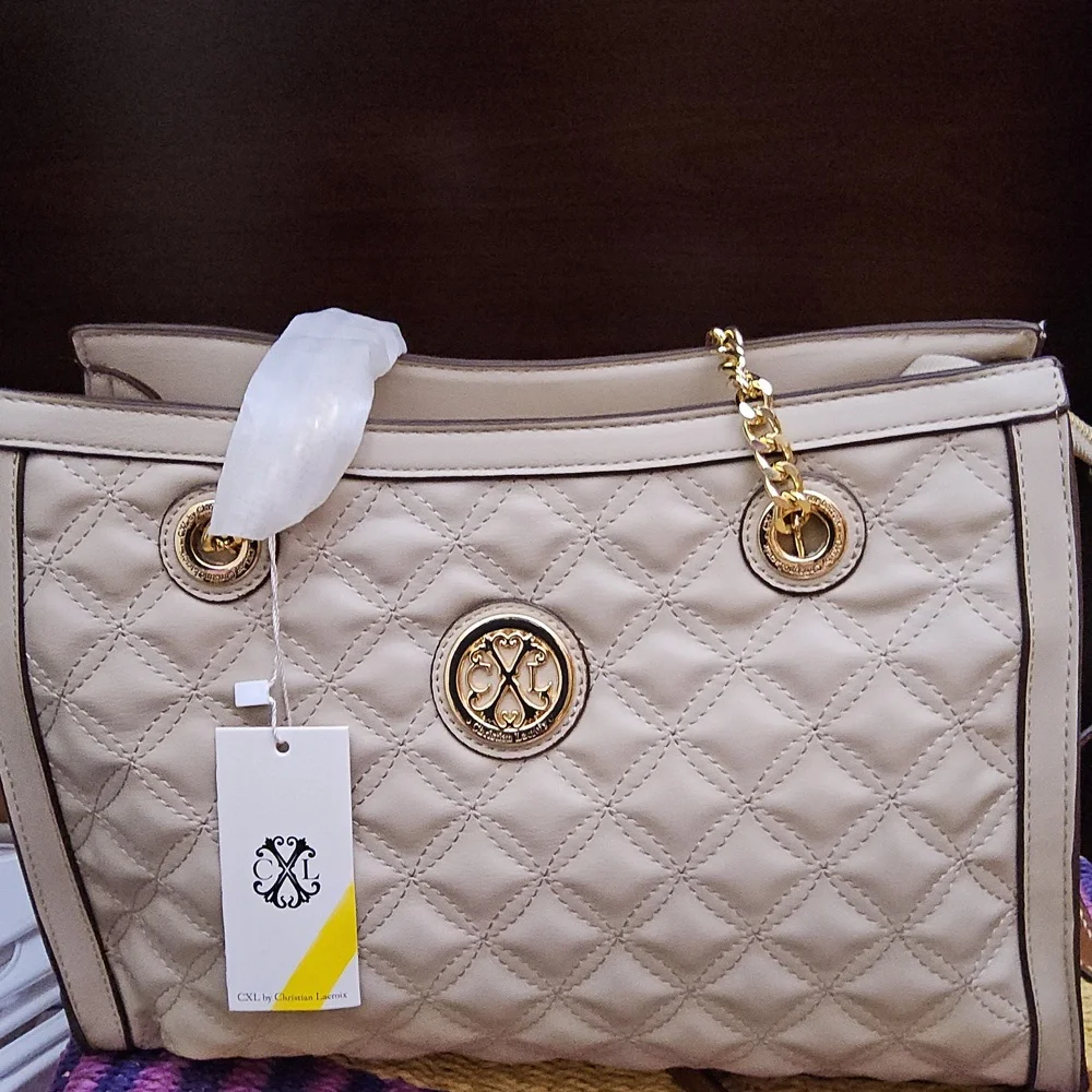 New Christian Lacroix Luxe Cream Quilted Satchel